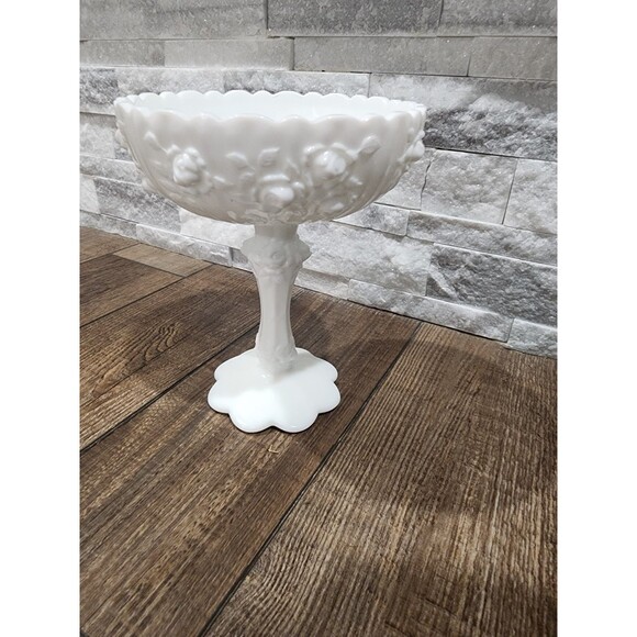 Fenton Milk Glass Cabbage Rose Compote Candy Dish Footed Pedestal 7.5” Smooth In - Picture 1 of 6